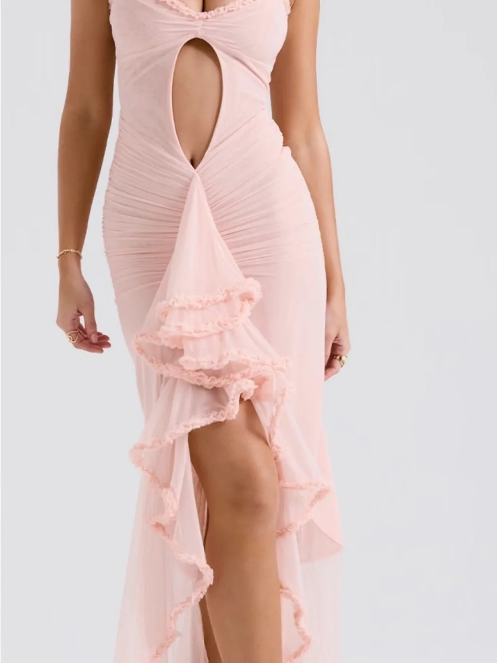 Pink Ruffle Cutout Maxi Dress - Picture 1 of 9